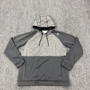 Reebok Hoodie Mens Large Gray Fleece Pullover Sweatshirt Colorblock Logo